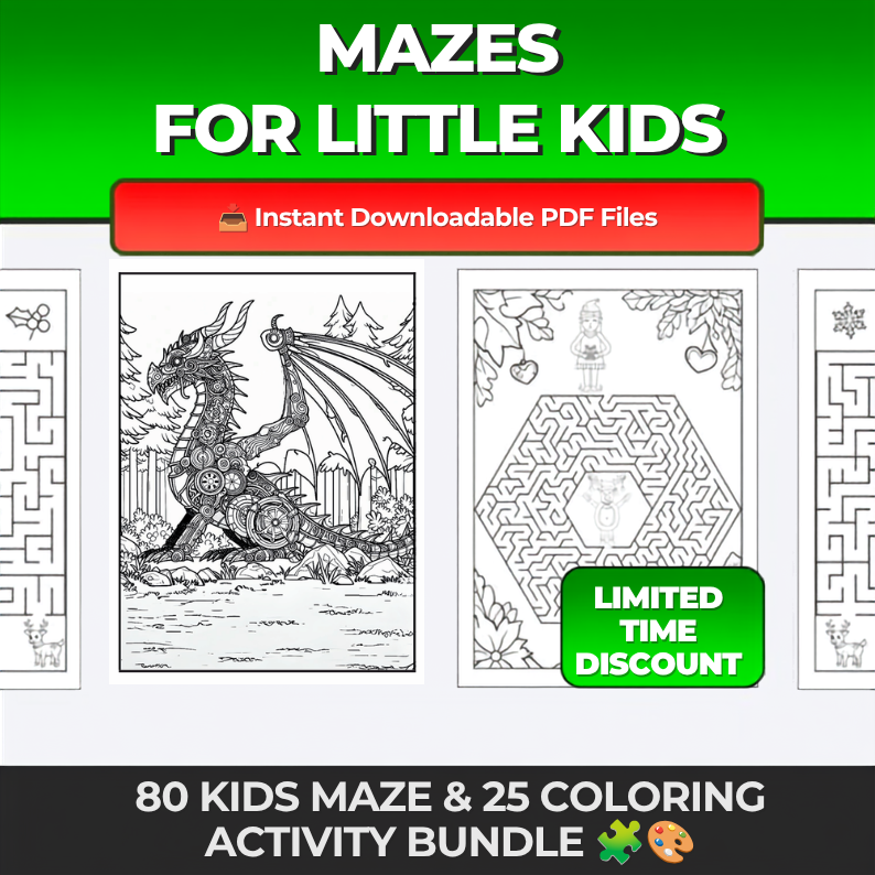 JDSDigital™ - Kids Mazes & Coloring Activity Bundle 🧩🎨