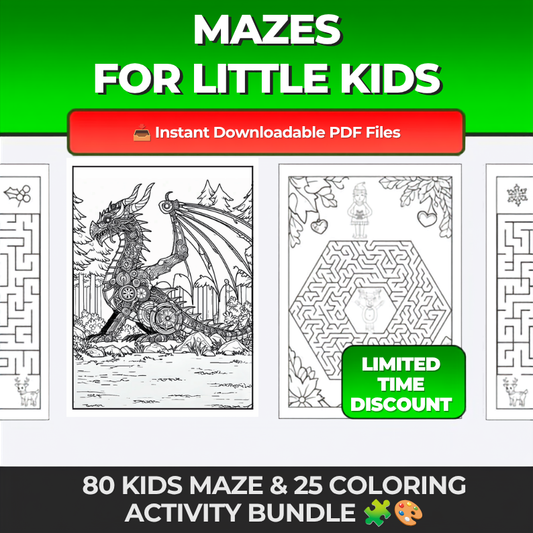 JDSDigital™ - Kids Mazes & Coloring Activity Bundle 🧩🎨