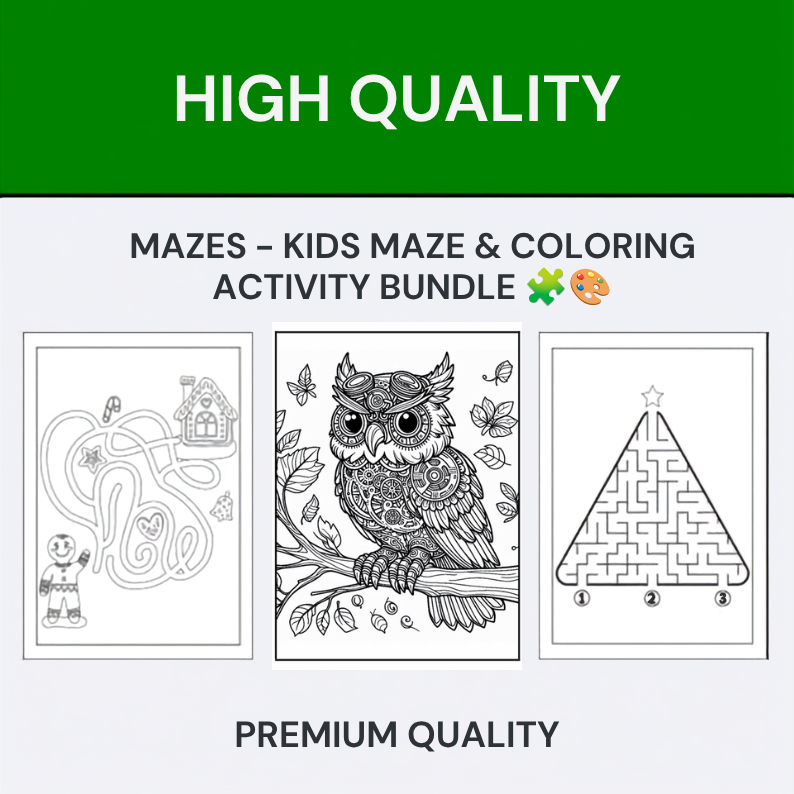 JDSDigital™ - Kids Mazes & Coloring Activity Bundle 🧩🎨
