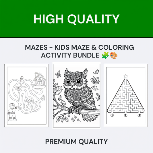 JDSDigital™ - Kids Mazes & Coloring Activity Bundle 🧩🎨