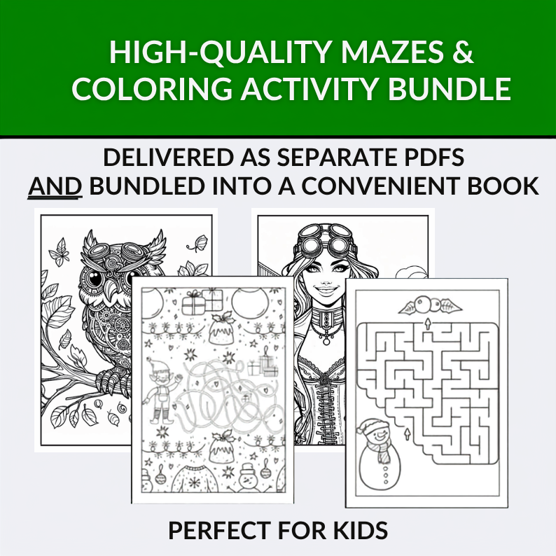 JDSDigital™ - Kids Mazes & Coloring Activity Bundle 🧩🎨